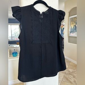 Women’s LG Monteau Lace Detail Cap Sleeve Black Blouse/Top, Excellent Condition
